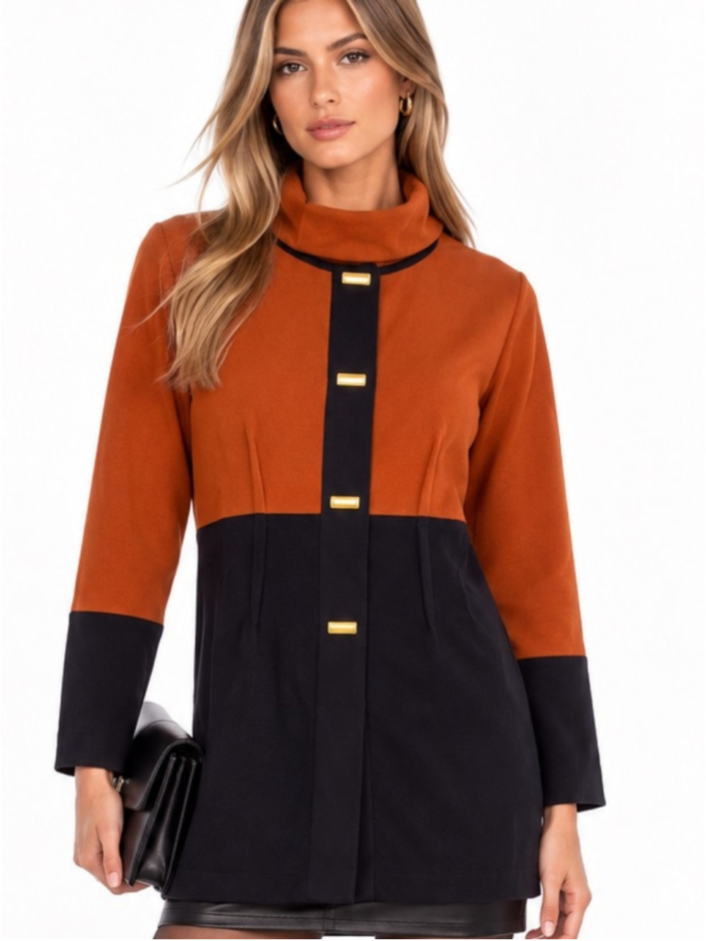 LUISA SPAGNOLI Wool 2 Piece Colorblock Cardigan & Turtleneck Set Large